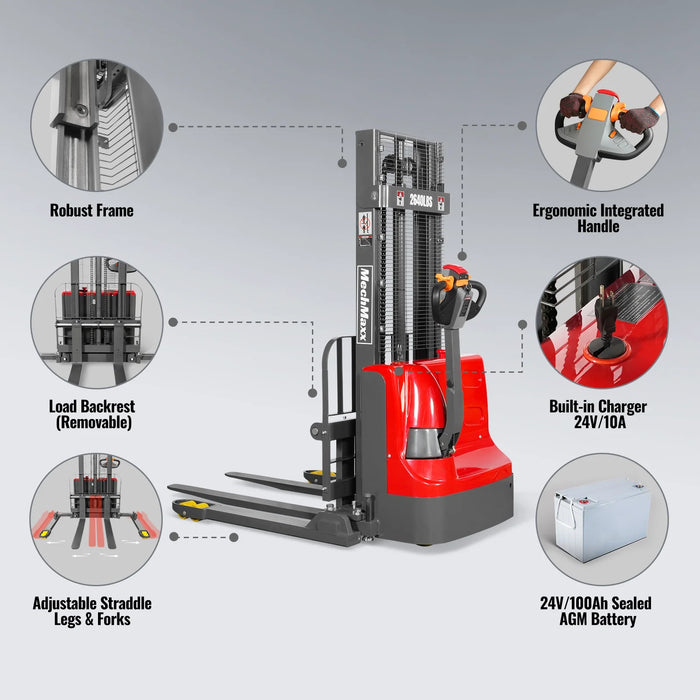 2640lbs Electric Straddle Stacker,  98" Lift,  Adjustable Legs & Forks — view 6