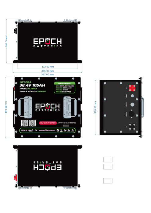 Epoch 36V 105Ah LiMax Series golf cart kit — battery management system connection detail