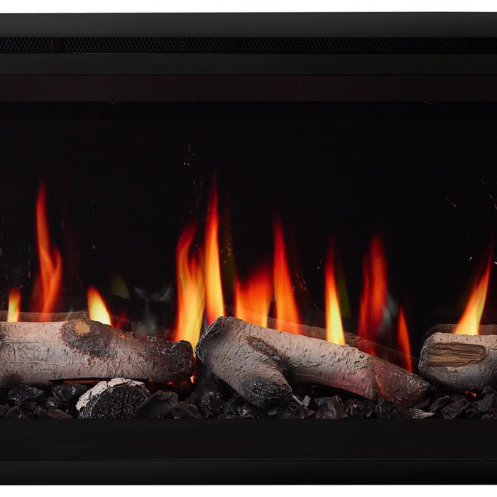 SimpliFire Allusion Edge with black glass embers and optional glowing birch logs (50" shown)