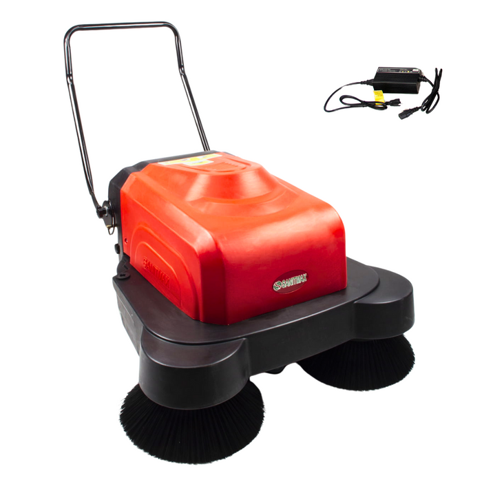 SANITMAX SM1050B 41.3" Battery Powered Walk-behind Floor Sweeper with Water Sprinklers, Triple Brushes - Side View