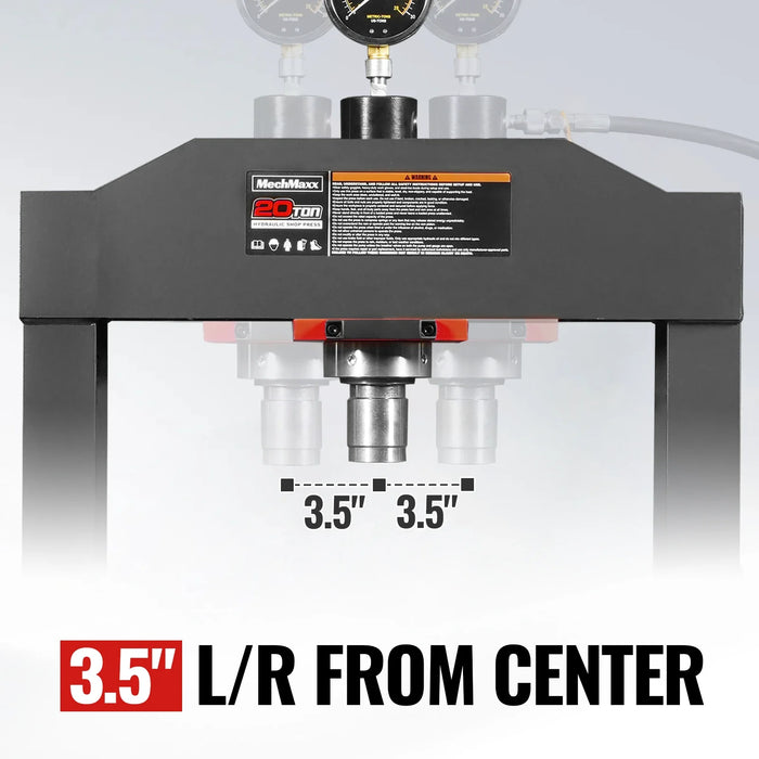 20 Ton H-Frame Air/Hydraulic Shop Press with Press Pin Kit, Fully Weld — dimensions diagram