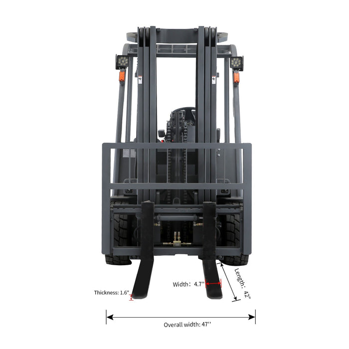 Xilin FB25R-Li-189HF 4 wheel electric forklift side profile view