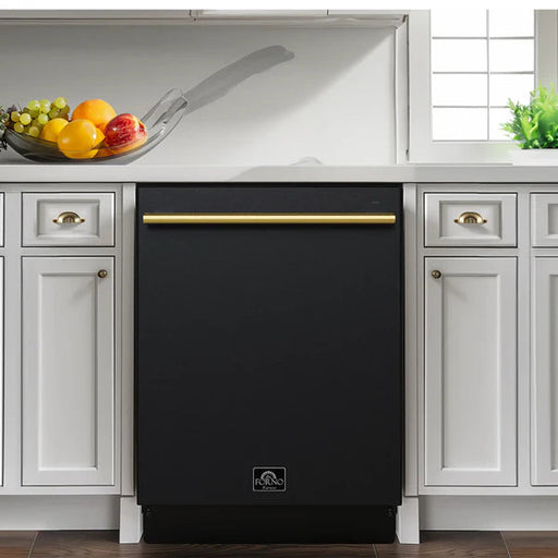 Forno Romano Espresso 24-Inch Built-In Dishwasher in Black with Brass Handle (FDWBI8035-24BLK) FORNO