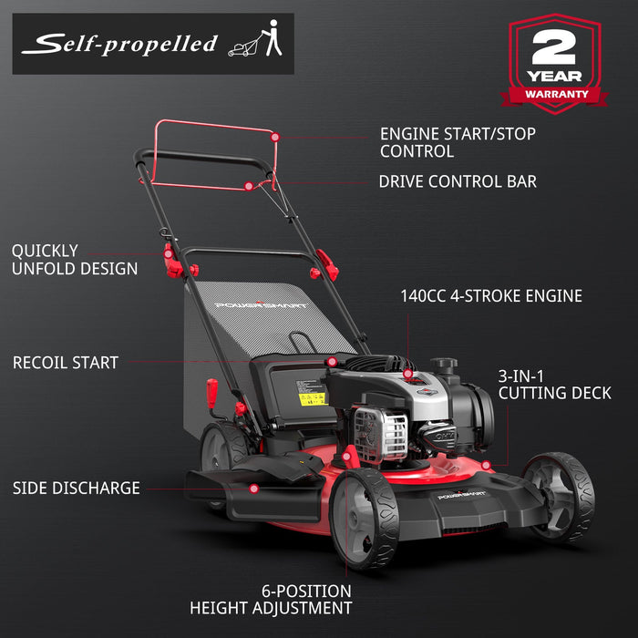 PowerSmart 21" 140cc Gas Self-Propelled Lawn Mower with Briggs & Stratton Engine HB8622S