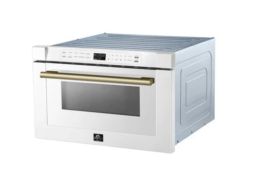 Forno Espresso Capoliveri 24-Inch Microwave Drawer in White with Brass Handle (FMWDR3000-24WHT) FORNO