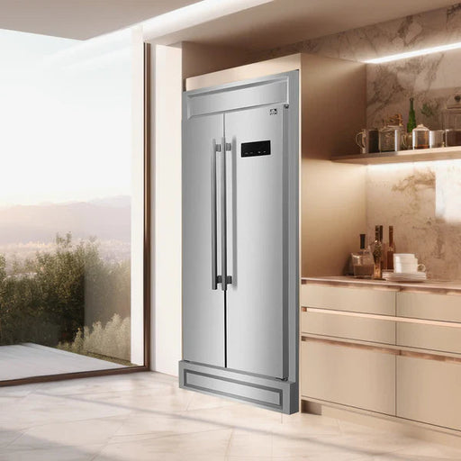 Forno Salerno 33-Inch 15.6 cu.ft Built-in Refrigerator with Modern Decorative Grill in Stainless Steel (FFRBI1805-37MG) FORNO