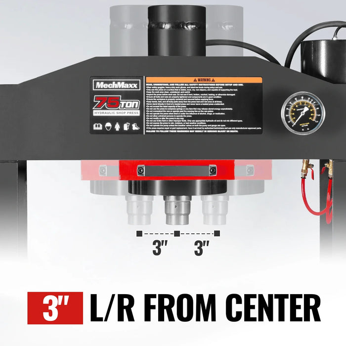 75 Ton H-Frame Air/Hydraulic Shop Press with Hand Winch,  Fully Welded — dimensions diagram