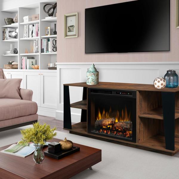 Dimplex Arlo 60-Inch Media Console in Walnut with 26-Inch Electric Fireplace with Logs (GDS26L8-1918TW) Dimplex