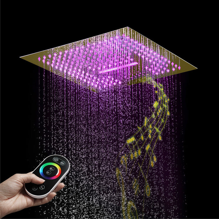 16" LED Chrome/Matte Black/Brushed Gold/Nickel Shower Head with 3-Way Thermostatic Valve, LED Display, 6 Body Jets - product label