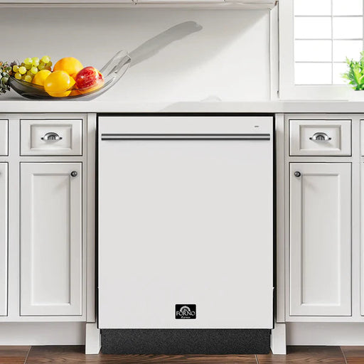 Forno Romano Espresso 24-Inch Built-In Dishwasher in White with Brass Handle (FDWBI8035-24WHT) FORNO