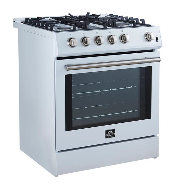 Forno Leonardo Espresso 30-Inch Gas Range in White with Stainless Steel Handle (FFSGS1116-30WHT) FORNO