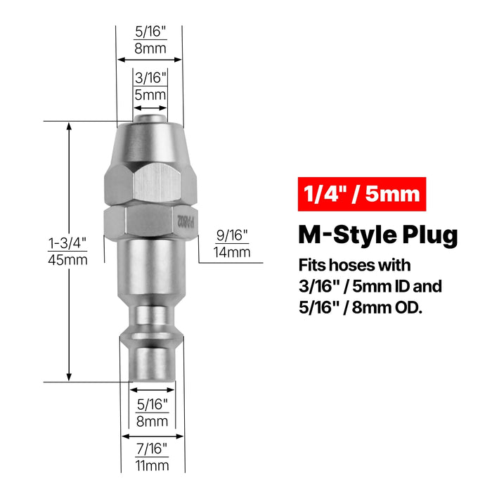 5mm M-Style Plug Air Fitting, for SKU: 501014, 501015, 501016, 501017, 501018, 501019, 501020, 501021, 501022