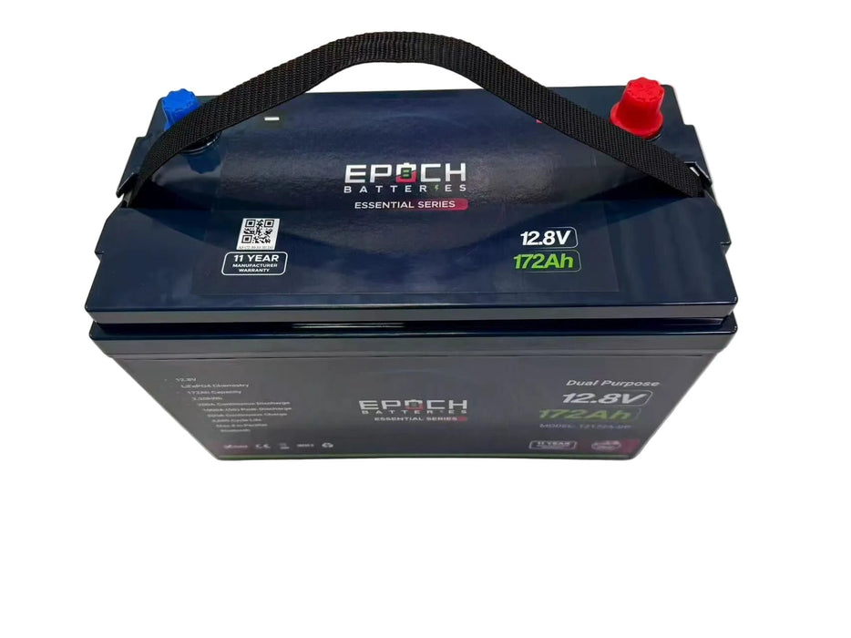 Epoch 12V 172Ah Essential Series LiFePO4 battery — size comparison