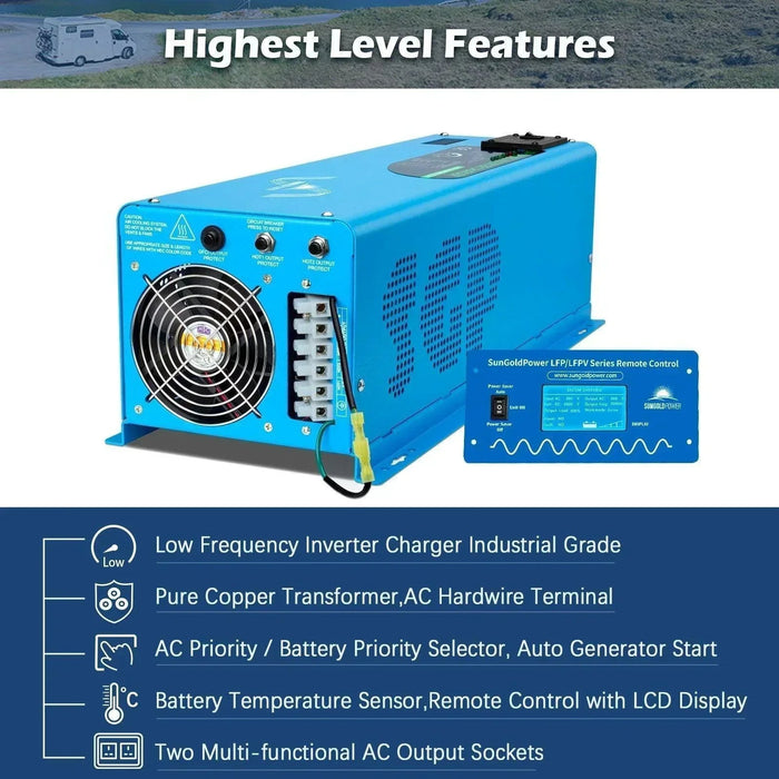Green Vista Living Sungold Power 6000W DC 48V Split Phase Pure Sine Wave Inverter With Charger - Detail View