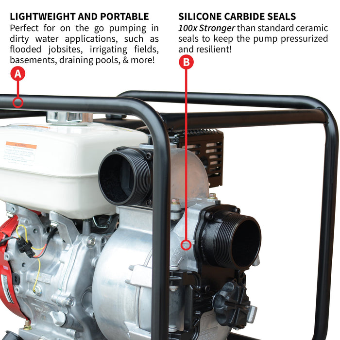 Tomahawk Power 3 Inch Trash Water Pump 375 GPM 8 HP GX270 powered by Honda Portable Utility - Product Image 7
