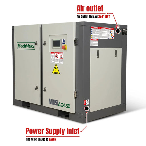 15HP Rotary Screw Air Compressor - 45 CFM,  116 PSI,  460V 3-Phase — angle view