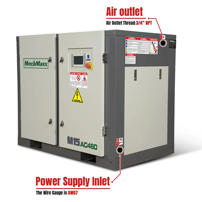 15HP Rotary Screw Air Compressor - 45 CFM,  116 PSI,  460V 3-Phase — angle view