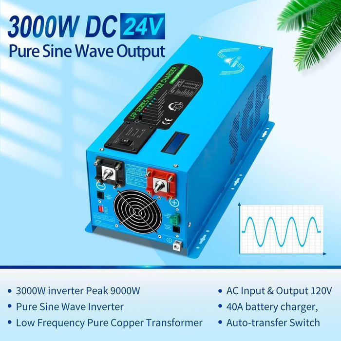 Green Vista Living Sungold Power 3000W DC 24V Pure Sine Wave Inverter With Charger - Side View