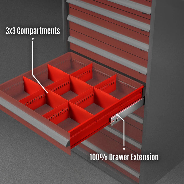 Heavy Duty Modular Drawer Cabinet - 9 Drawer,  59" H x 28.5" W x 28.5" D Tool Storage Organizer,  Steel Construction
