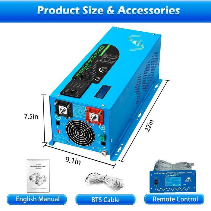 Green Vista Living Sungold Power 3000W DC 12V Pure Sine Wave Inverter With Charger - Dimensions