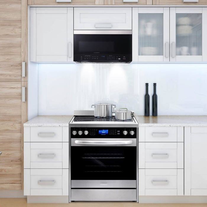 Cosmo 4-Piece Appliance Package - 30-Inch Electric Cooktop, Refrigerator with Water Dispenser, Electric Wall Oven and Over-the-Range Microwave in Stainless Steel (COS-4PKG-716) Cosmo