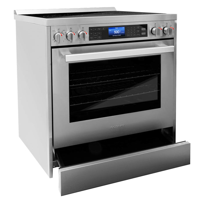 Cosmo 4-Piece Appliance Package - 30-Inch Single Oven Electric Range, Dishwasher, Refrigerator, and Wine Cooler in Stainless Steel (COS-4PKG-010) Cosmo