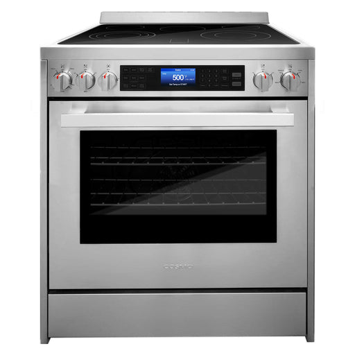 Cosmo 4-Piece Appliance Package - 30-Inch Single Oven Electric Range, Refrigerator, Wine Cooler and Microwave in Stainless Steel (COS-4PKG-265) Cosmo