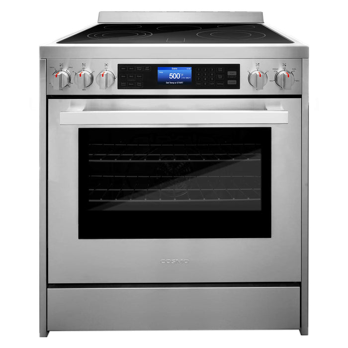 Cosmo 4-Piece Appliance Package - 30-Inch Single Oven Electric Range, Wall Mount Range Hood, Dishwasher, and Refrigerator in Stainless Steel (COS-4PKG-032) Cosmo