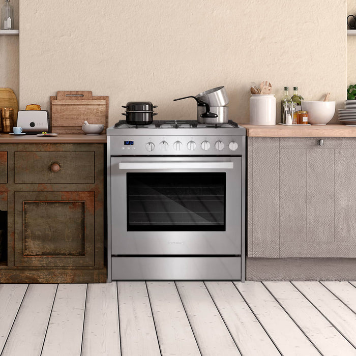 Cosmo 4-Piece Appliance Package - 30-Inch Gas Range, Under Cabinet Range Hood, Dishwasher and Refrigerator with Water Dispenser in Stainless Steel (COS-4PKG-729) Cosmo