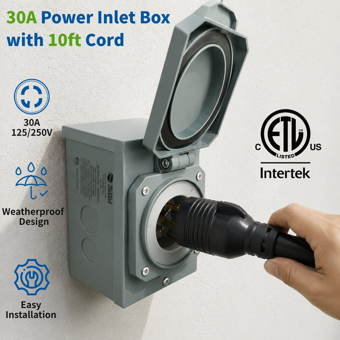 Nature's Generator 30A Power Inlet Box – Cord Inserted to Inlet Box