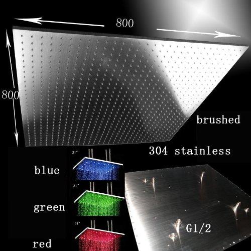 Cascada Showers 31" Stainless Steel Luxury Square LED Rain Bathroom Shower Head - Alternate View
