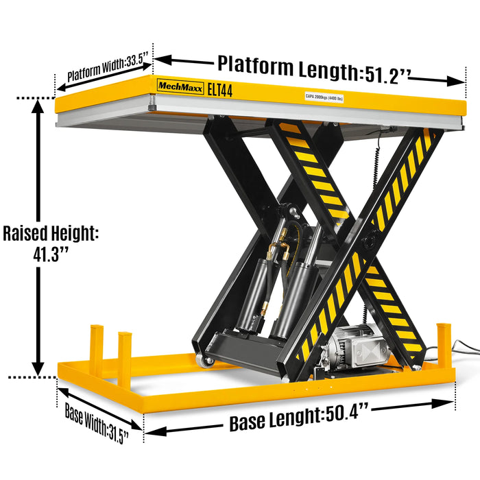 4400lbs Capacity Stationary Powered Hydraulic Lift Table,  51.2" x 33. — angle view