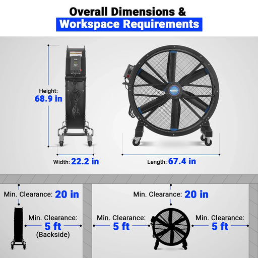 59" Portable Industrial Fan with Variable High-Efficiency PMSM Motor,M — angle view