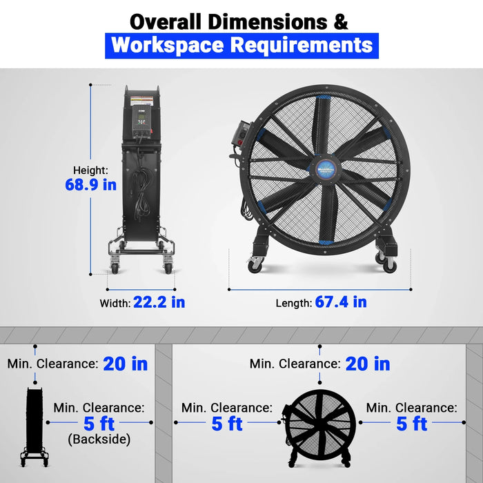 59" Portable Industrial Fan with Variable High-Efficiency PMSM Motor,M — angle view