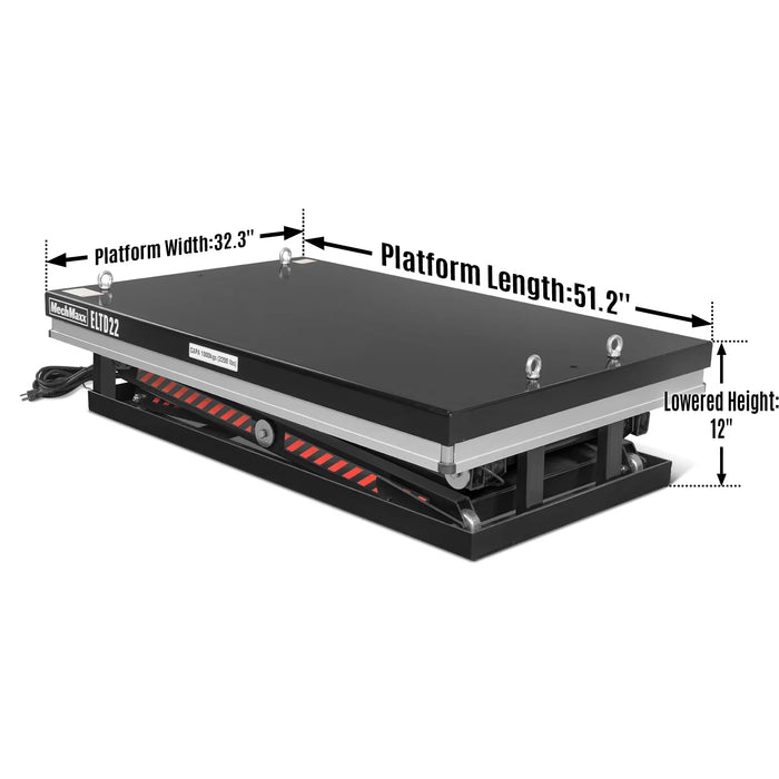 2200 lbs Capacity Stationary Electric Hydraulic Double Scissor Lift Table - 51.2" x 32.3" Platform, 70.1" Lift Height, UL Certified Motor, ELTD22