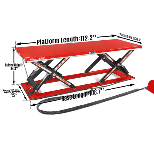 Stationary Electric Hydraulic Parallel Double Scissor Lift Table 6600lb Capacity,  112.9" x 39.4"Platform,  34.3"Lift Height, UL Certified Motor,  ELT66P