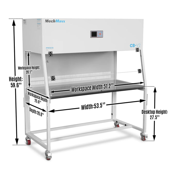 53.5″ Wide CB-V2 Vertical Laminar Flow Clean Bench with HEPA Filtratio — angle view