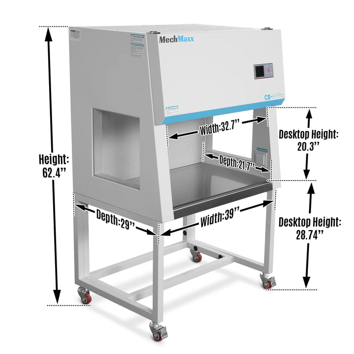 39″ Wide CB-H1Pro Horizontal Laminar Flow Clean Bench with HEPA Filtra — angle view