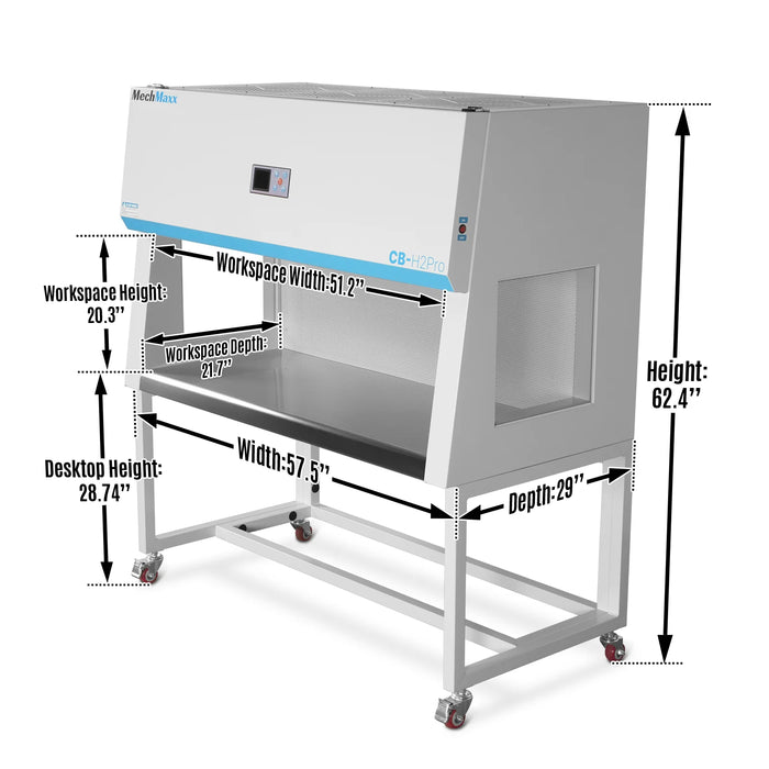 57.5″ Wide CB-H2Pro Horizontal Laminar Flow Clean Bench with HEPA Filt — angle view