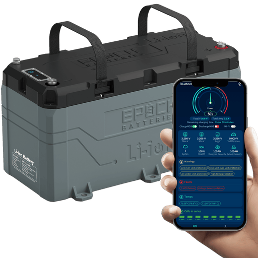 Epoch 36V 100Ah LiFePO4 battery — side profile