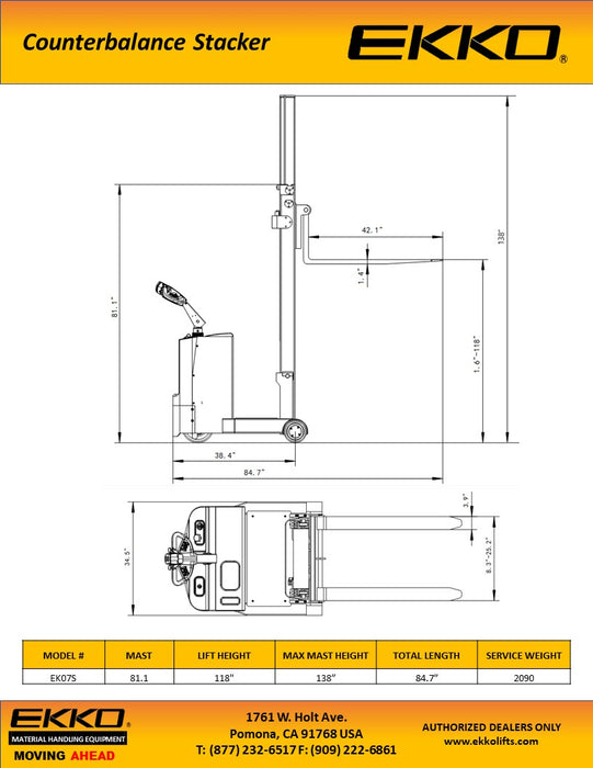 EKKO EK07S 1550 lb Stacker – Electric — view 4