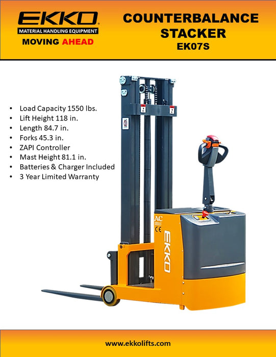 EKKO EK07S 1550 lb Stacker – Electric — view 2