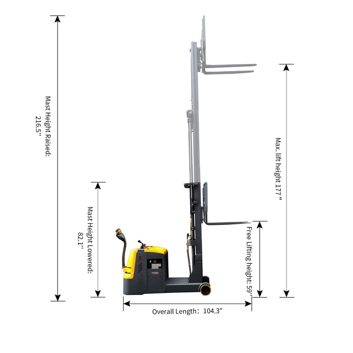 Xilin CPD15W counterbalanced stacker dimensions and capacity diagram