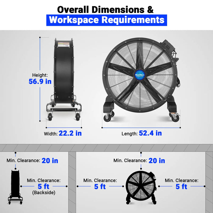 47" Portable Industrial Fan with Variable High-Efficiency PMSM Motor,M — angle view
