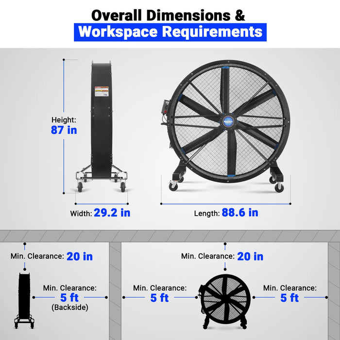 79" Portable Industrial Fan with Variable High-Efficiency PMSM Motor,M — angle view