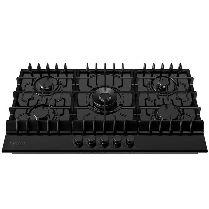 Empava EMPV-36GC27-GX black gas cooktop with a 20000 BTU triple ring burner