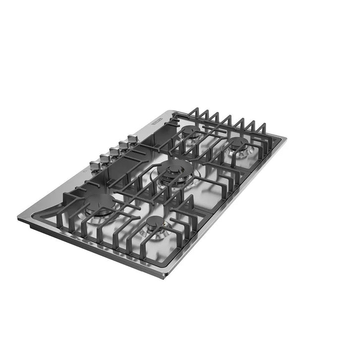 Empava EMPV-36GC65-GX 5 burner gas cooktop, angled view from the left
