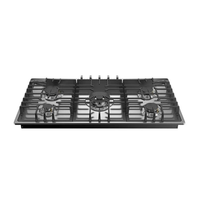Empava EMPV-36GC65-GX gas cooktop viewed from the rear, showing the burner layout and grates