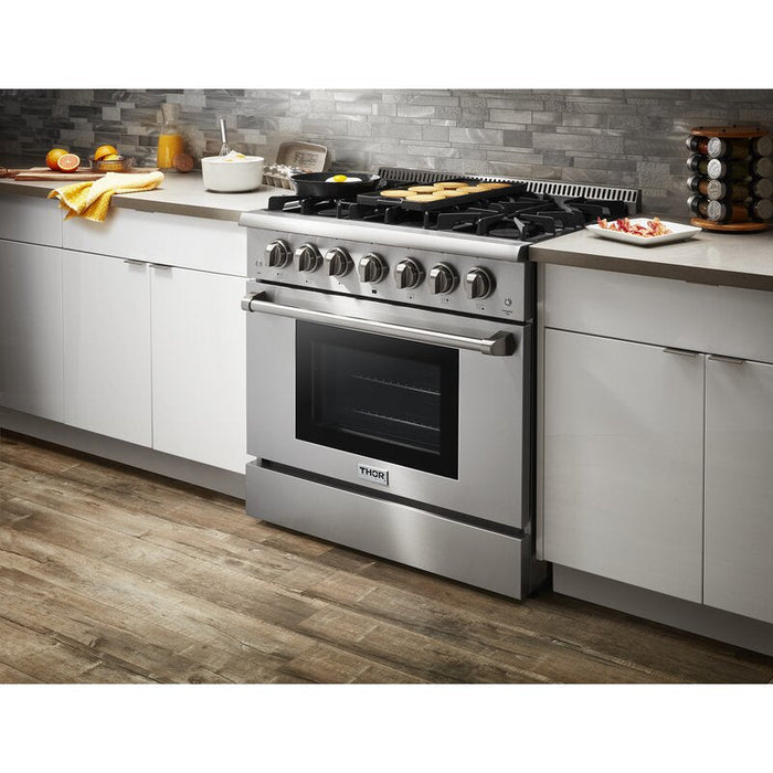 Thor Kitchen 36 in. Propane Gas Burner/Electric Oven Range in Stainless Steel, HRD3606ULP Thor Kitchen