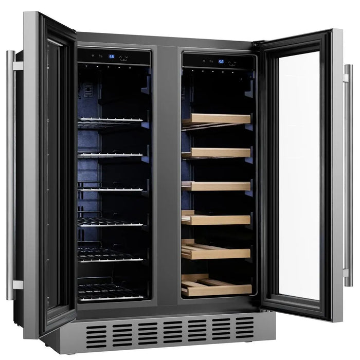 Empava EMPV-BR07D beverage cooler with a 37-64°F left zone and a 41-64°F right zone